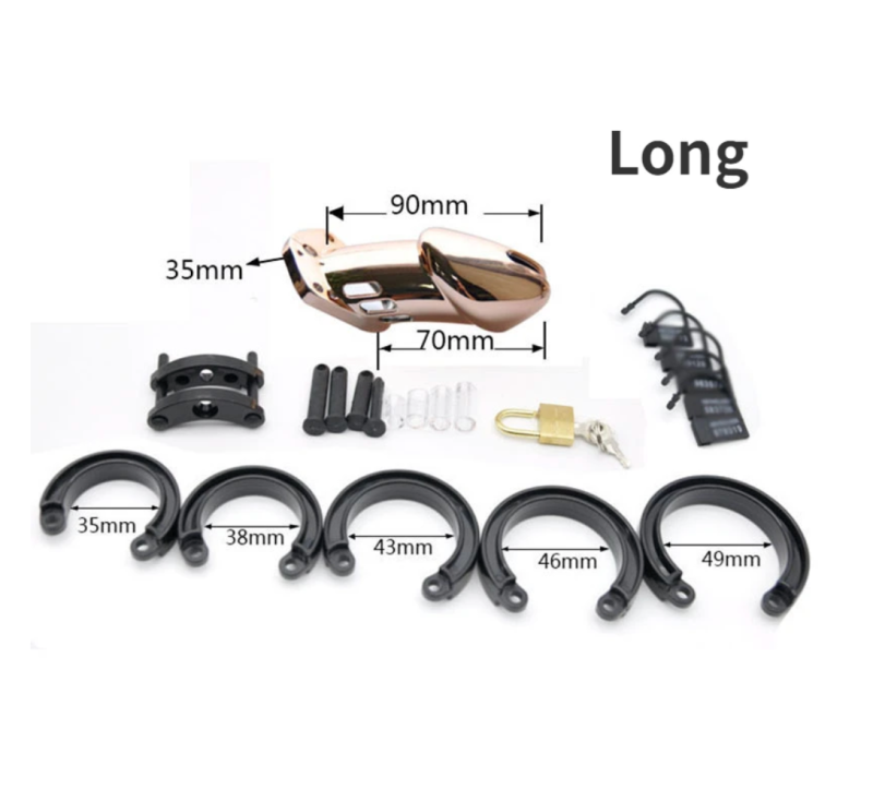 Rose Gold Male Chastity Cage Long /Short Plastic Lock Cock Cage With 5 Rings